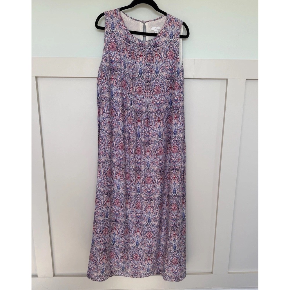 J. Jill Pintucked A-Line Maxi Dress XL Cream Bursting Medallions Floral‎ Paisley